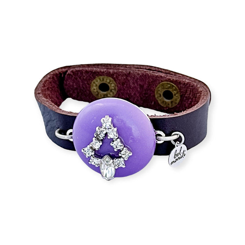 Purple bling vintage bauble leather cuff bracelet