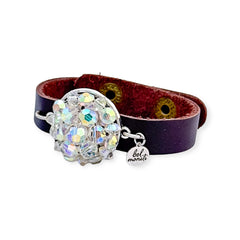 Vintage AB crystal bauble leather cuff bracelet