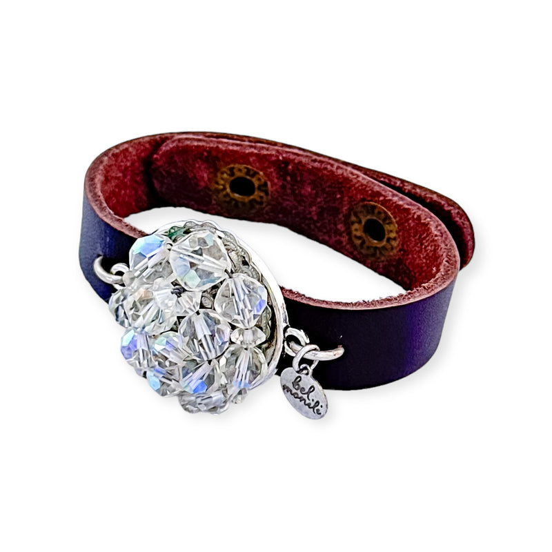 AB crystal bauble leather cuff bracelet