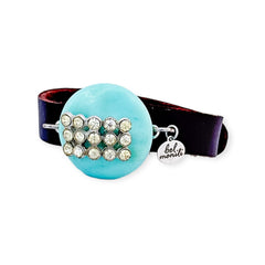 Aqua rhinestone bauble leather cuff bracelet