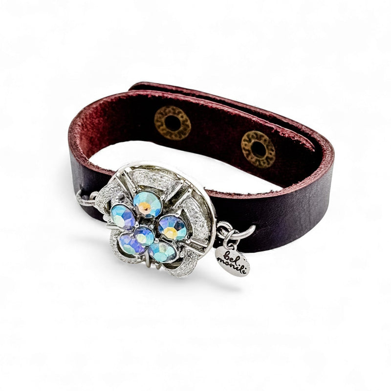 Blue crystal vintage bauble leather cuff bracelet