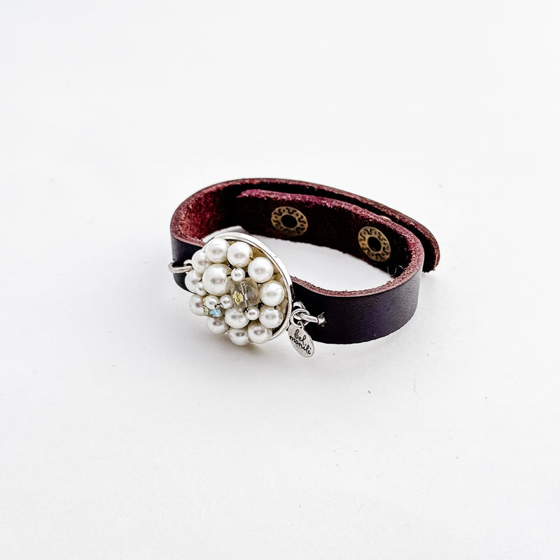 Pearl vintage bauble leather cuff bracelet