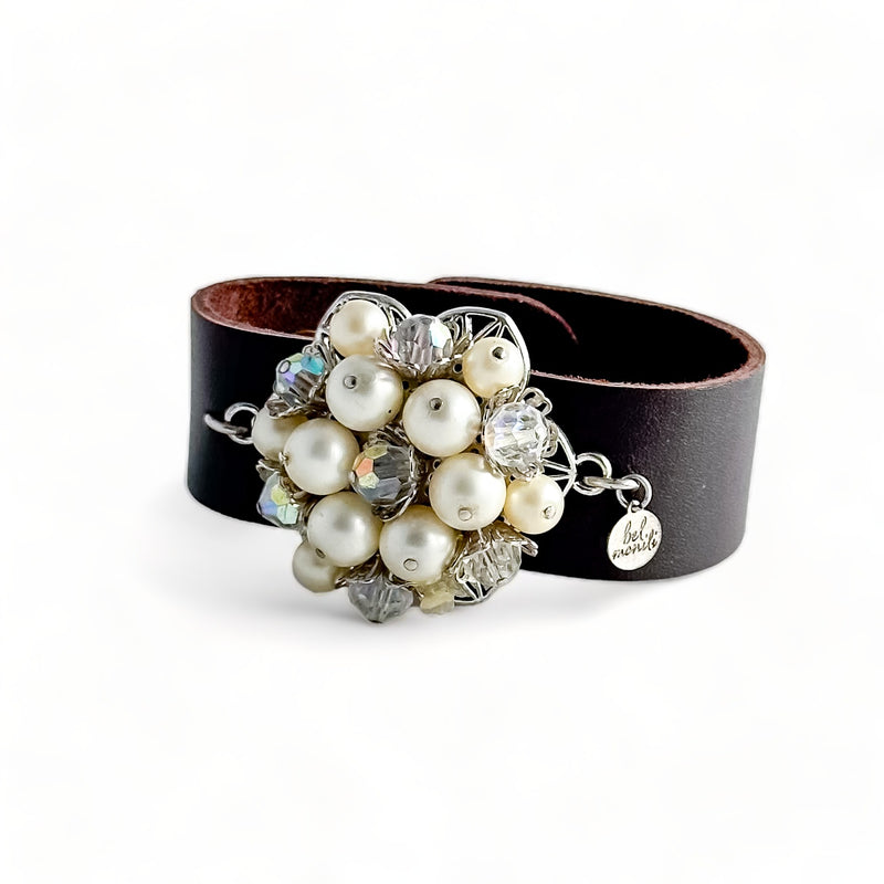 Vintage pearl statement leather cuff bracelet