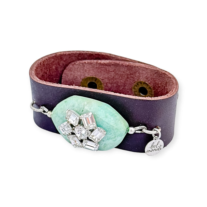 Amazonite starburst statement leather cuff bracelet