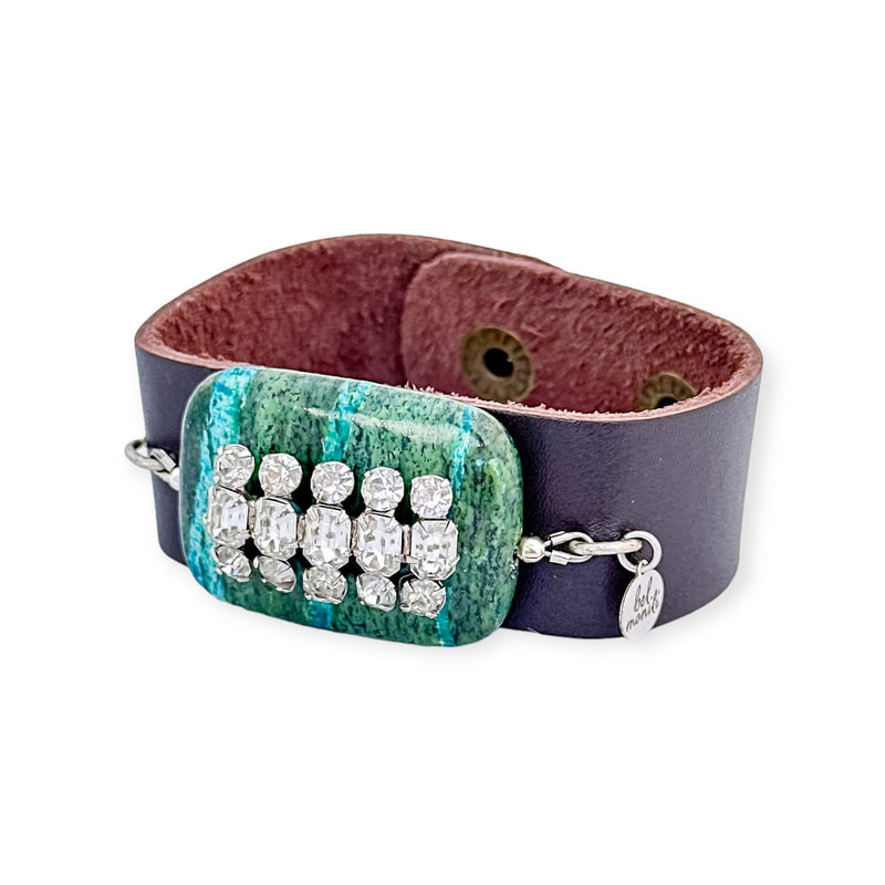 Agate stone statement leather cuff bracelet