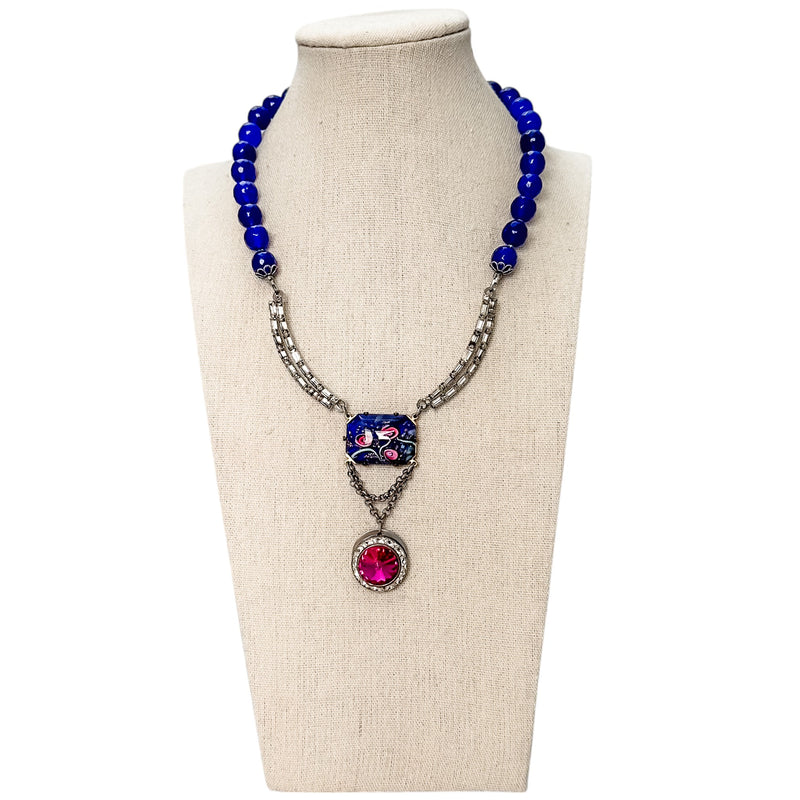 Vintage Blue Rhinestone Assemblage Necklace