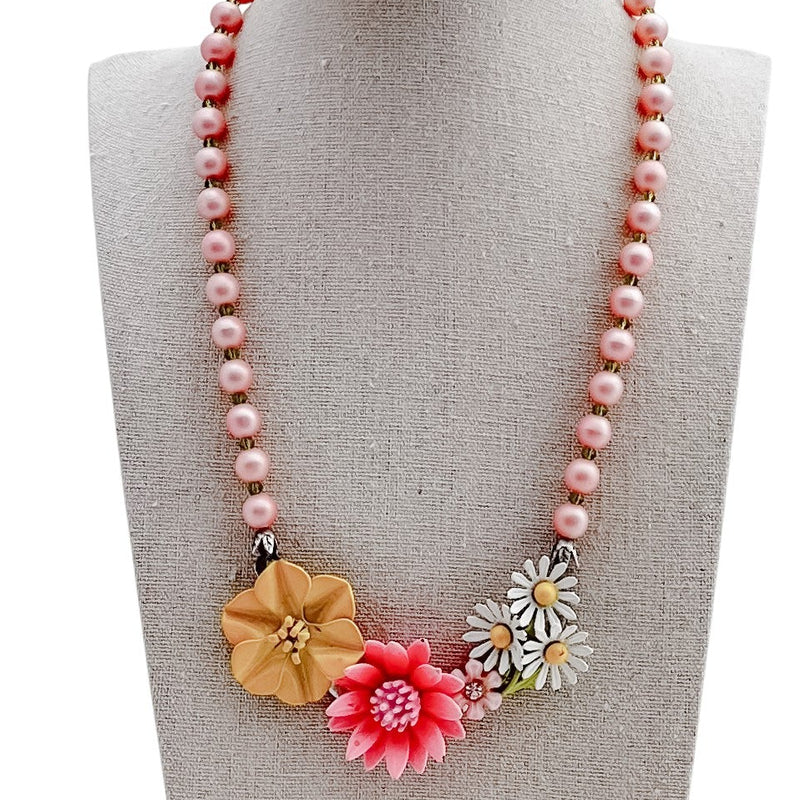 Pink Posies Collage Necklace
