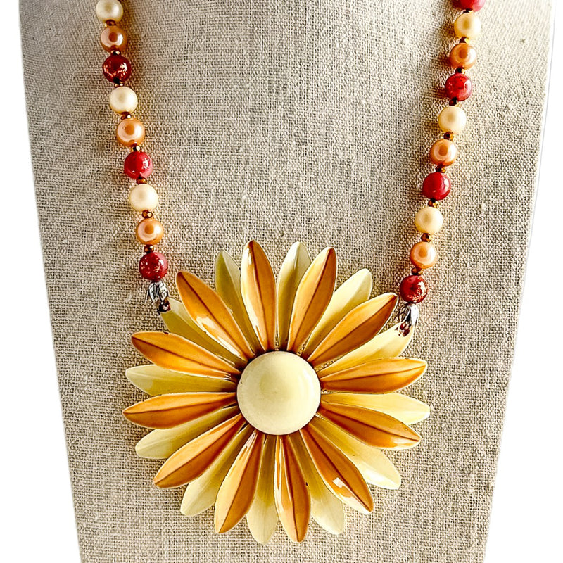 Vintage Neutrals Single Flower Statement Necklace
