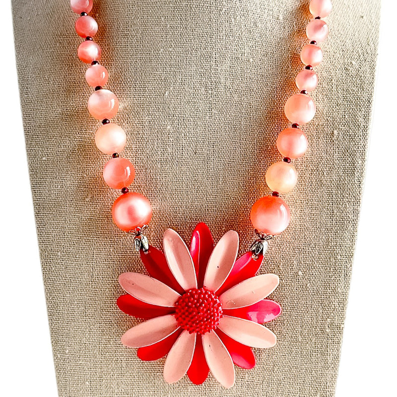 Pink Daisy Single Flower Statement Necklace