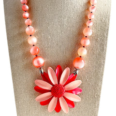 Pink Daisy Single Flower Statement Necklace