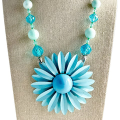 Mixed Blues Single Flower Statement Necklace