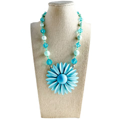 Mixed Blues Single Flower Statement Necklace