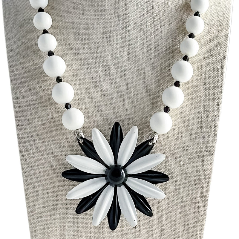 Black and White Single Flower Statement Necklace