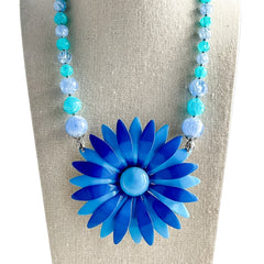 Deep Blue Ocean Single Flower Statement Necklace