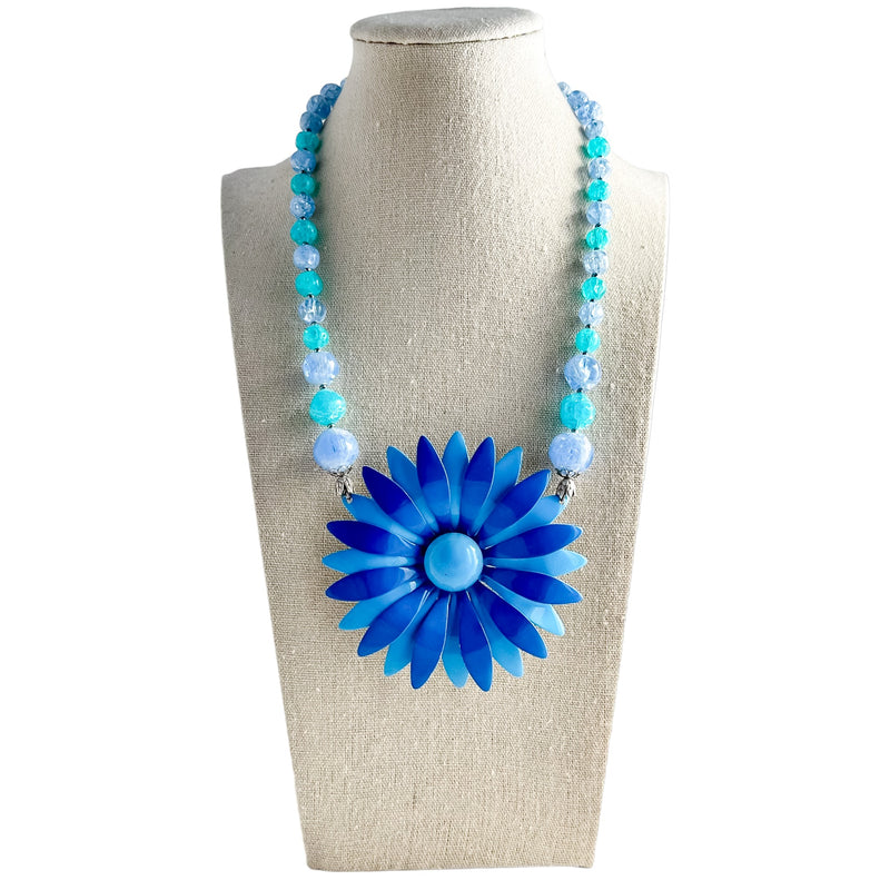 Deep Blue Ocean Single Flower Statement Necklace