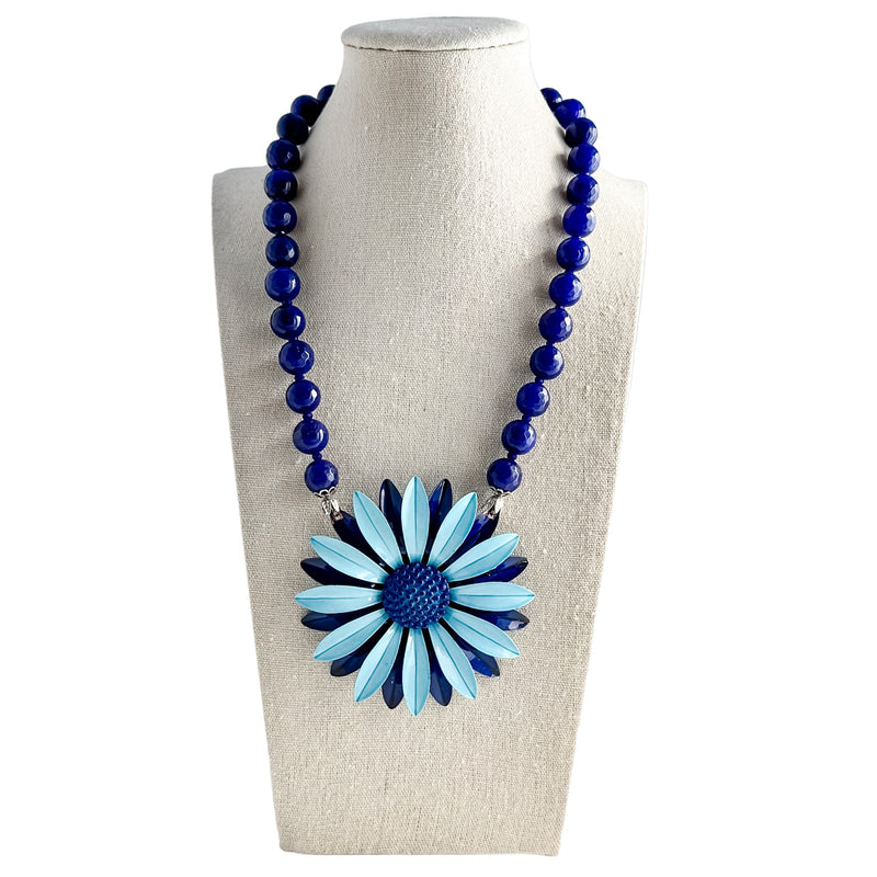 Shades of Blue Single Flower Statement Necklace