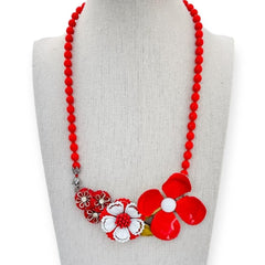 red and white flower statement necklace