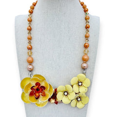 yellow vintage flower collage necklace