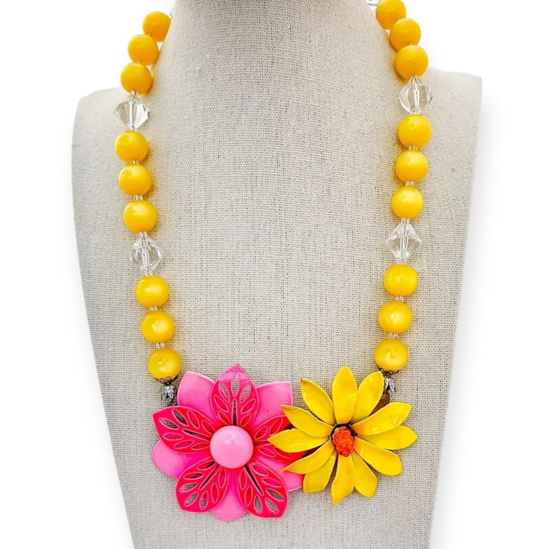 yellow and pink vintage collage necklace
