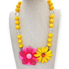 yellow and pink vintage collage necklace
