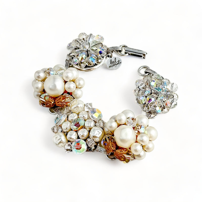 Vintage Pearl and Crystal Cluster Bracelet