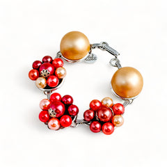 Coral Red Vintage Cluster Bracelet
