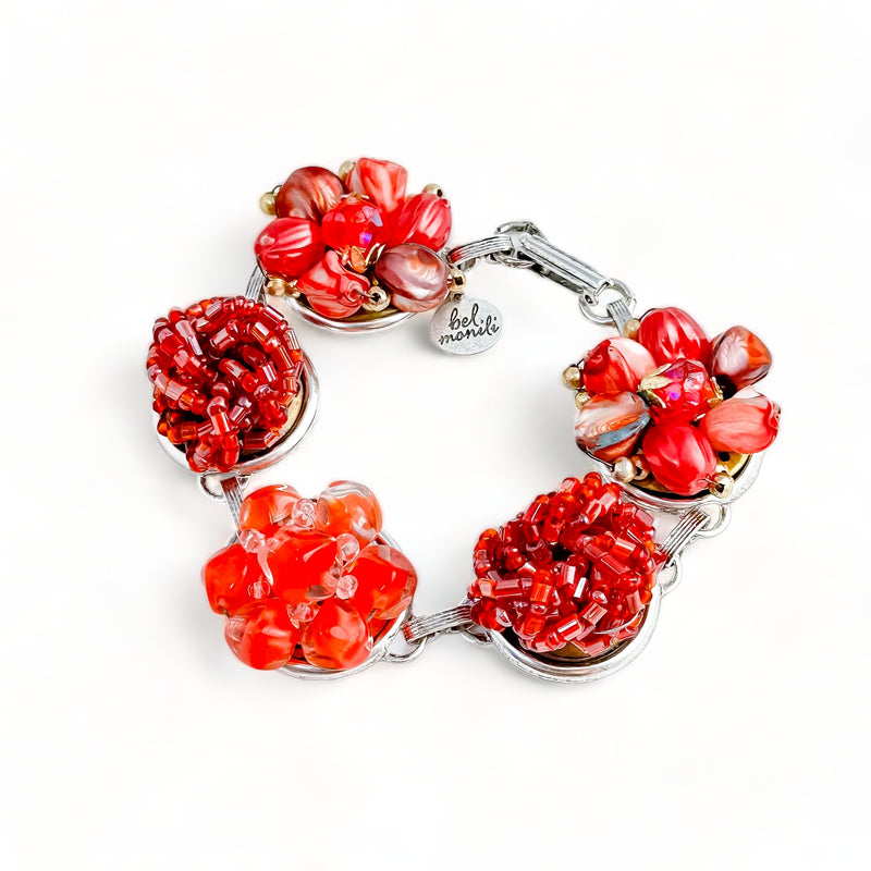 Vintage Red Glass Cluster Bracelet