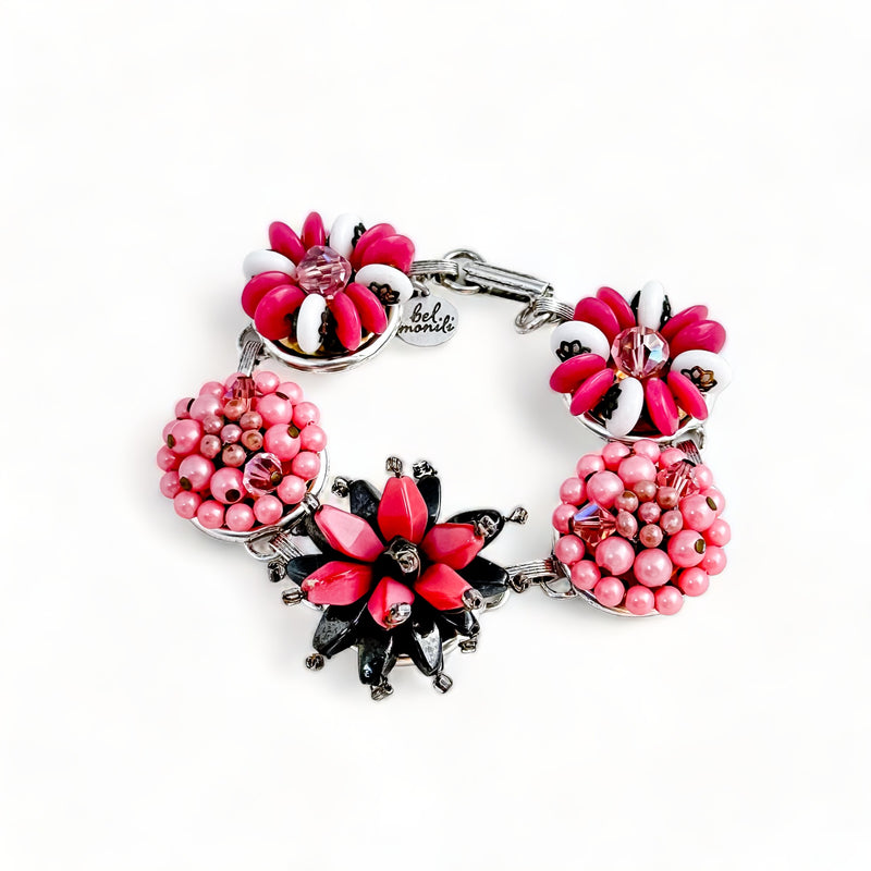 Black Pink Vintage Cluster Bracelet