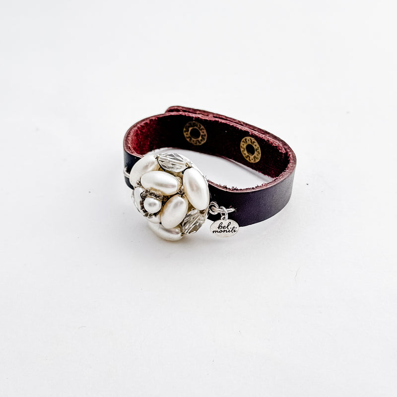 Vintage pearl bauble leather cuff bracelet