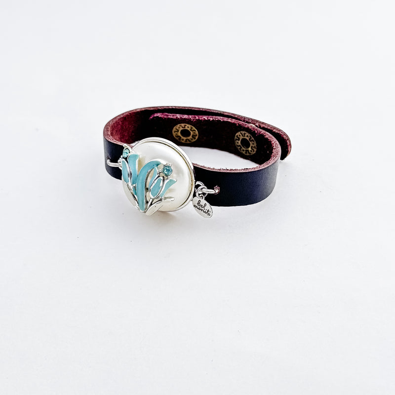 Vintage pearl flower bauble leather cuff bracelet