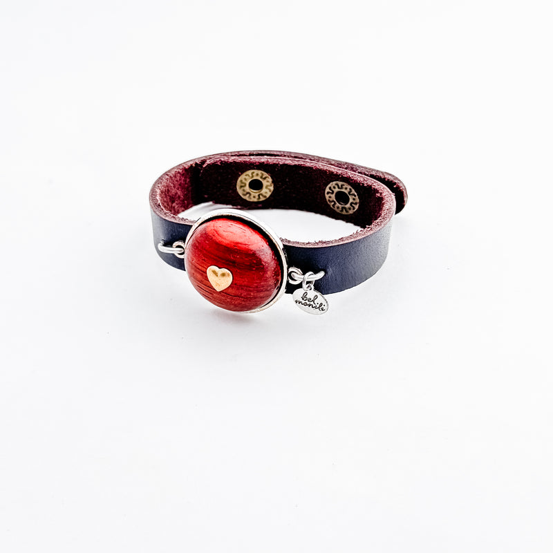 Wooden heart vintage bauble leather cuff bracelet