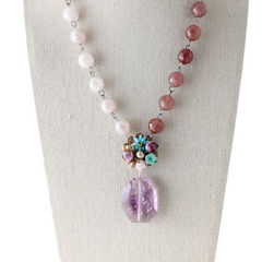 bel monili vintage pinks long beaded bauble necklace