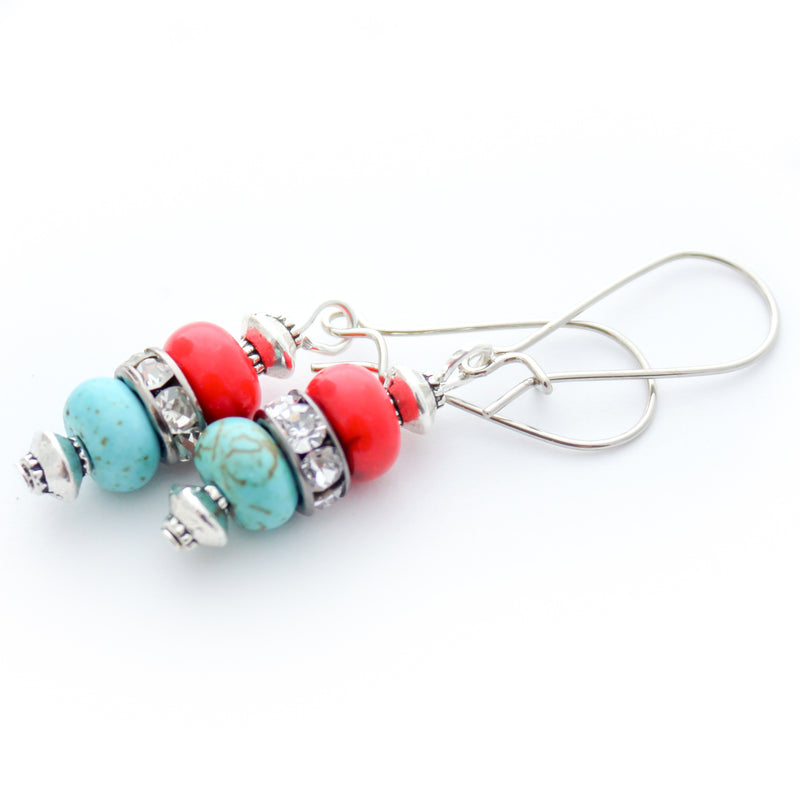 turquoise and coral earrings