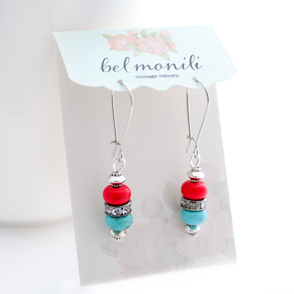 Turquoise Coral Dangle Earrings bel monili