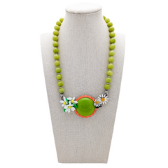 olive green daisy collage necklace