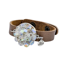 aurora borealis vintage crystal leather cuff bracelet