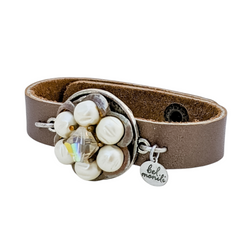 bel monili pearl and crystal leather cuff bracelet