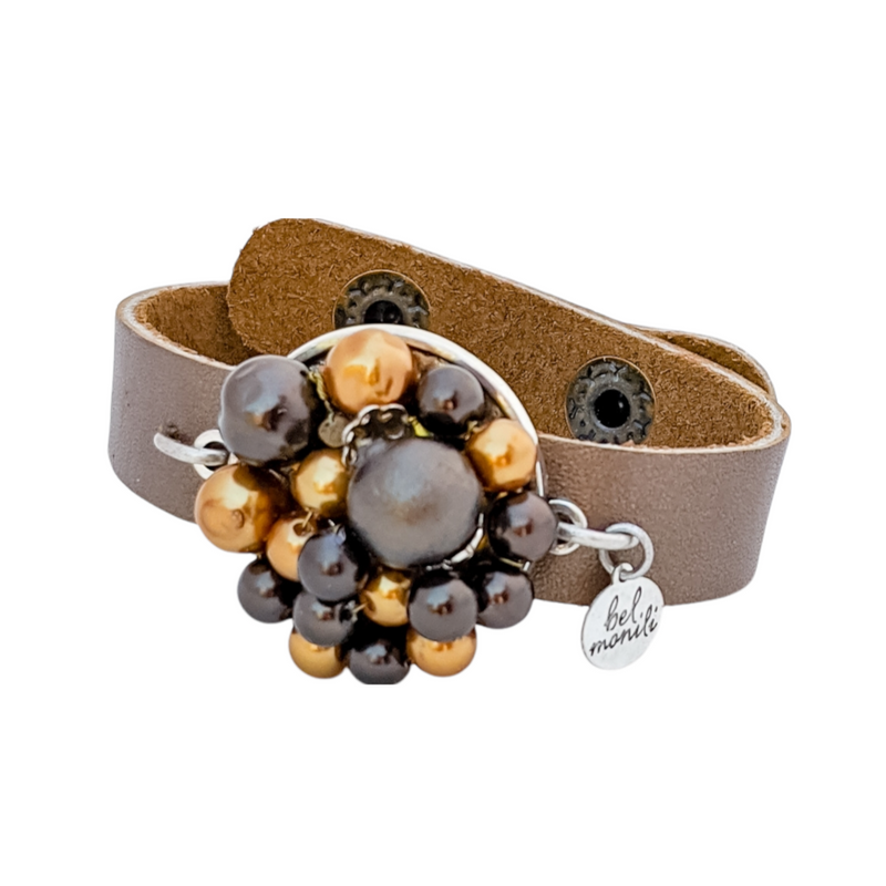 bel monili bronze pearl leather cuff bracelet