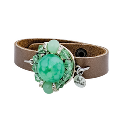 bel monili vintage green glass bauble leather cuff bracelet