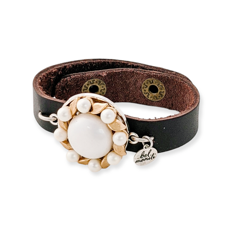 bel monili sunflower pearl leather cuff bracelet