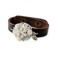 bel monili vintage pearl and crystal leather cuff bracelet