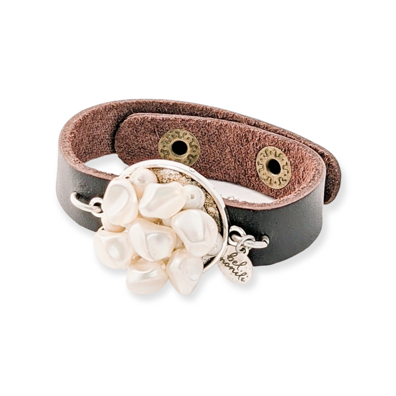 bel monili pearl leather cuff bracelet