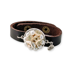 bel monili pearl and goldtone leather cuff bracelet