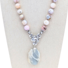 Pink Opal & Gray Agate Pendant Necklace