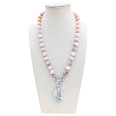 Pink Opal & Gray Agate Pendant Necklace