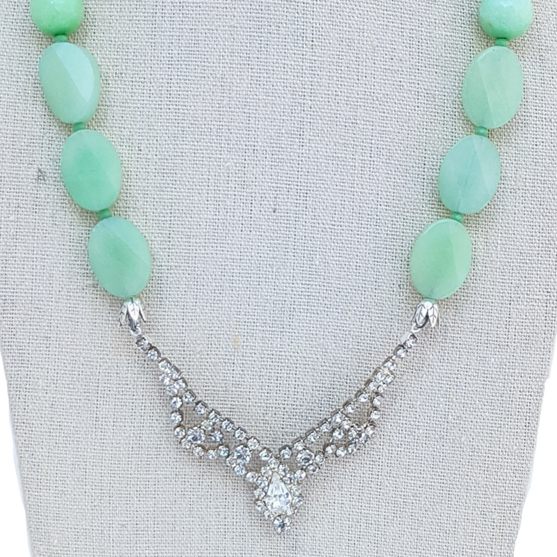 Mint Jade Vintage Rhinestone Necklace