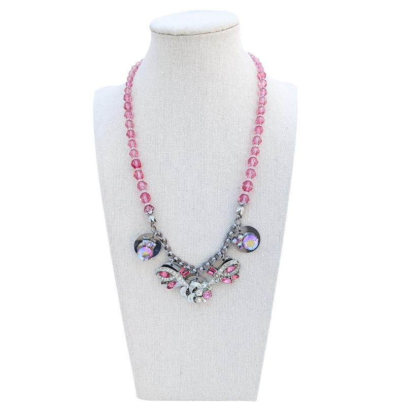 bel monili vintage pink pressed glass necklace