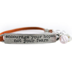 Inspirational Quote Bracelet, Tan Leather