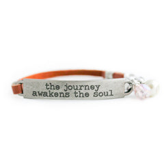 Inspirational Quote Bracelet, Tan Leather