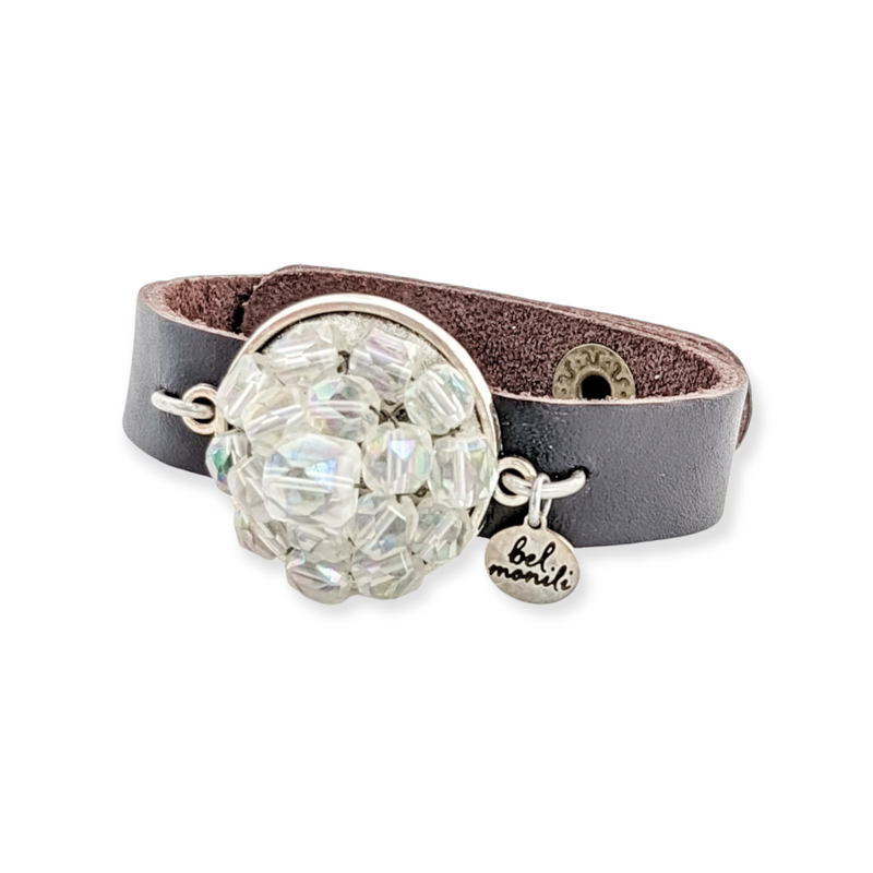 vintage iridescent glass bauble leather cuff bracelet